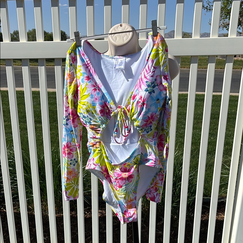 NWT One Piece Long Sleeve Swimsuit, Size M